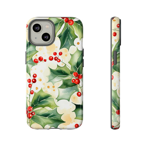 Christmas Holly on a Golden Background - Impact Resistant Phone Case iPhone 14 Glossy